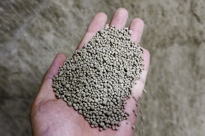 Bentonite cat litter granules held for quality inspection